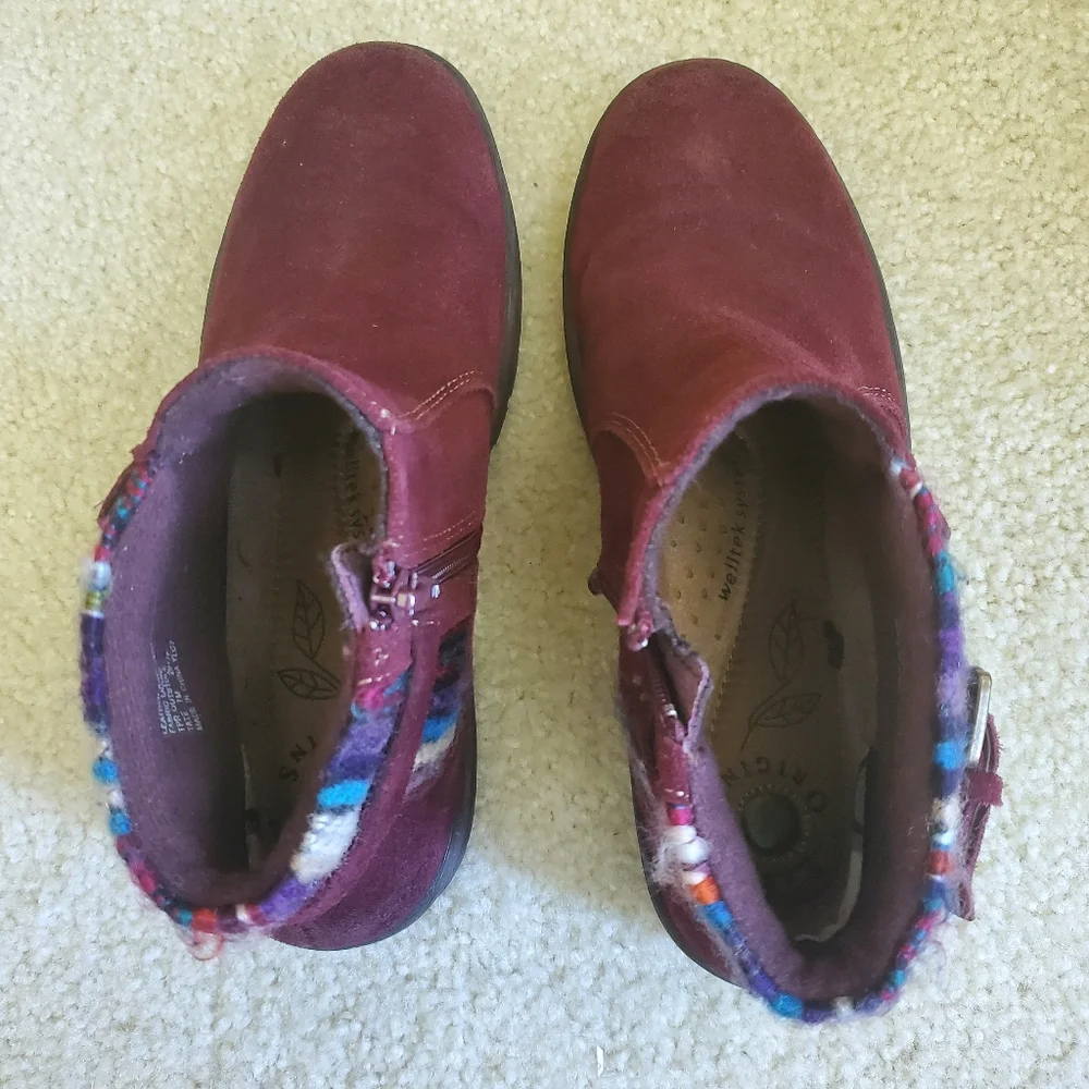 Earth Orgins Burgundy Ankle Boots with Patterned Trim
